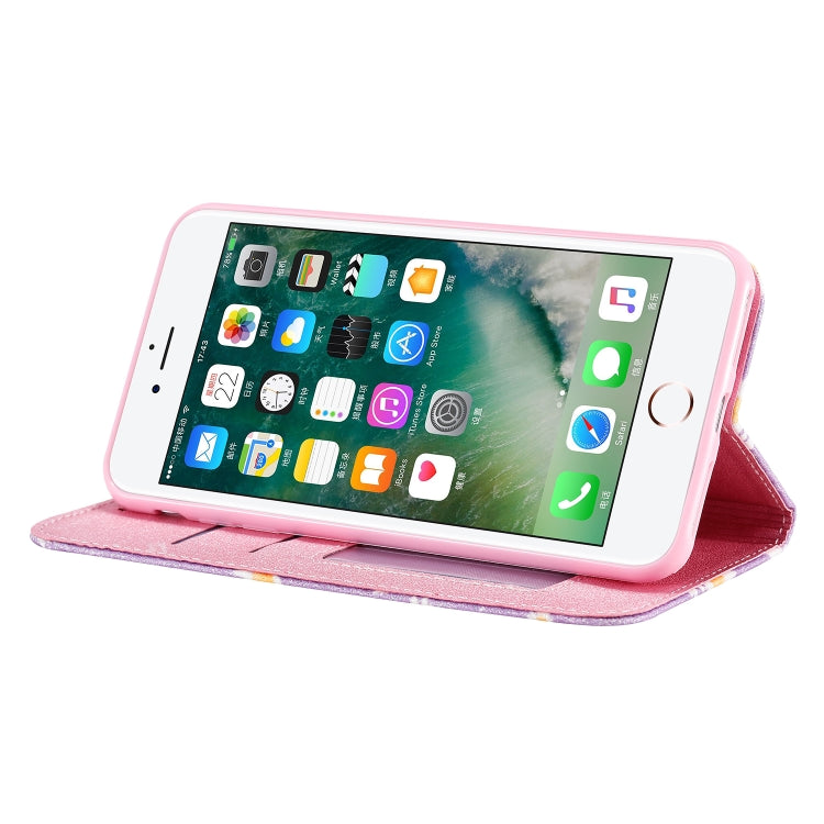 For iPhone 7 Plus / 8 Plus Glittering Daisy Magnetic Horizontal Flip Leather Case with Holder & Card Slots & Photo Frame