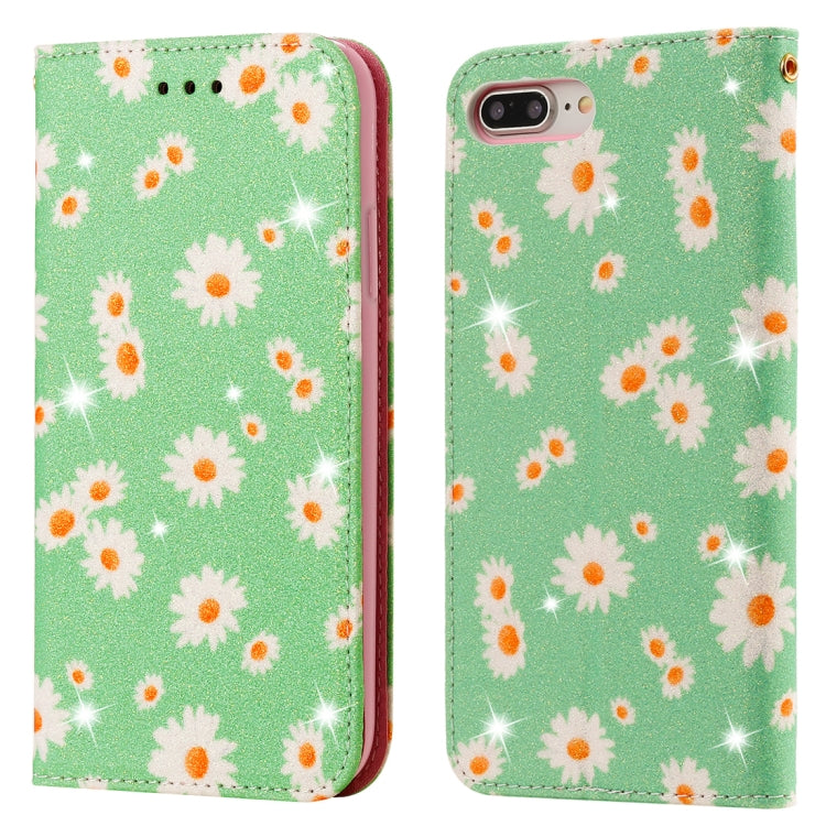 For iPhone 7 Plus / 8 Plus Glittering Daisy Magnetic Horizontal Flip Leather Case with Holder & Card Slots & Photo Frame
