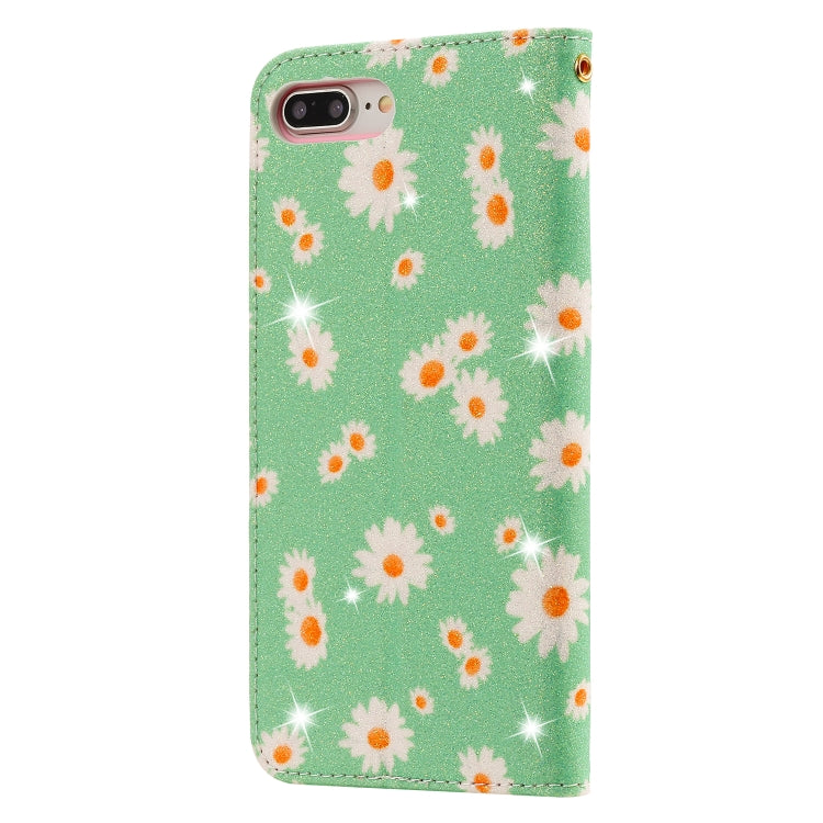 For iPhone 7 Plus / 8 Plus Glittering Daisy Magnetic Horizontal Flip Leather Case with Holder & Card Slots & Photo Frame