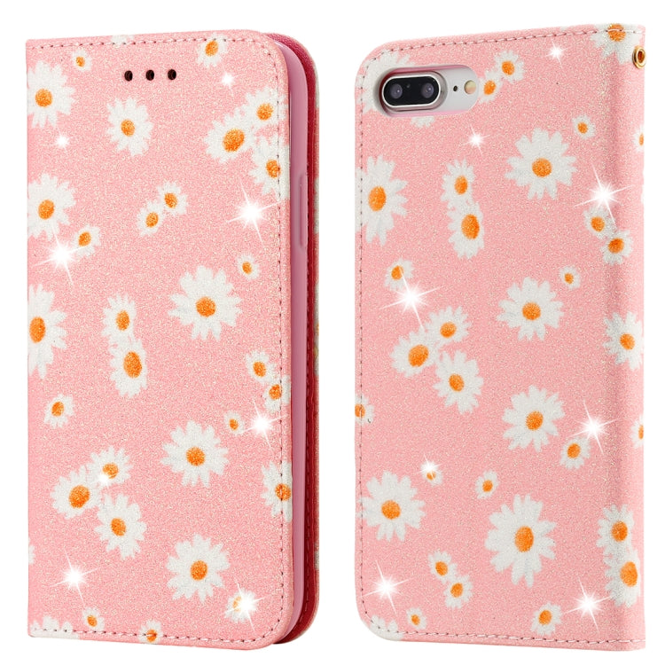 For iPhone 7 Plus / 8 Plus Glittering Daisy Magnetic Horizontal Flip Leather Case with Holder & Card Slots & Photo Frame