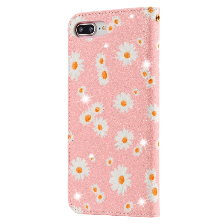 For iPhone 7 Plus / 8 Plus Glittering Daisy Magnetic Horizontal Flip Leather Case with Holder & Card Slots & Photo Frame
