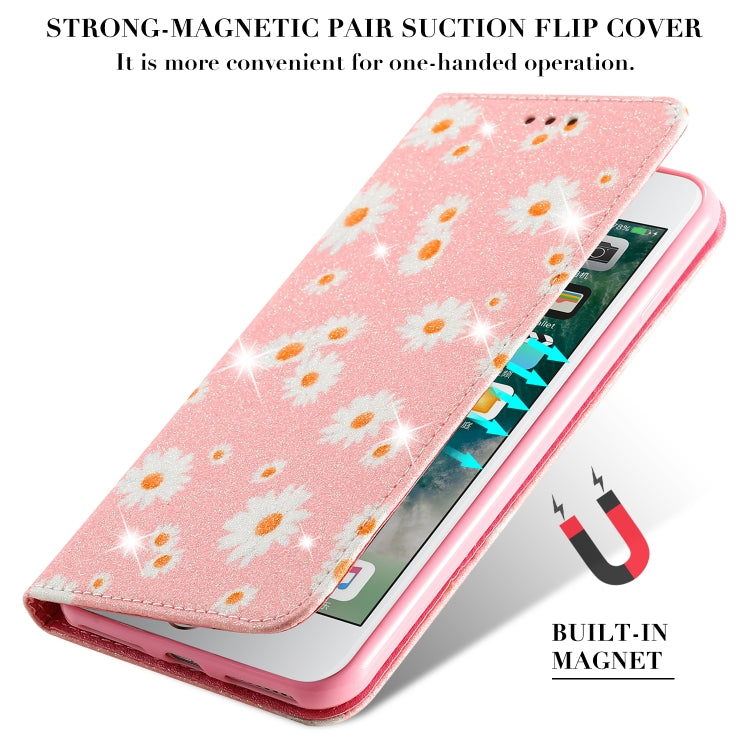 For iPhone 7 Plus / 8 Plus Glittering Daisy Magnetic Horizontal Flip Leather Case with Holder & Card Slots & Photo Frame