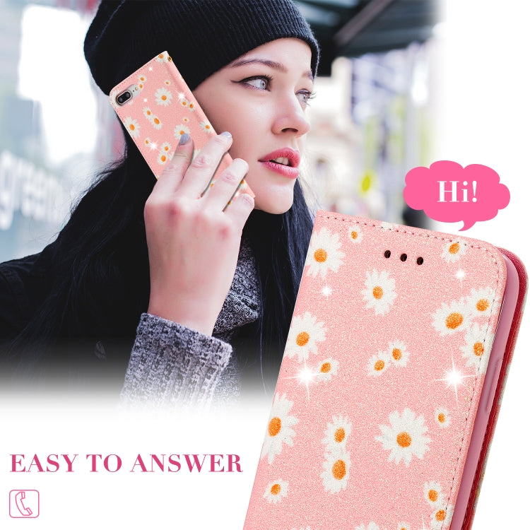 For iPhone 7 Plus / 8 Plus Glittering Daisy Magnetic Horizontal Flip Leather Case with Holder & Card Slots & Photo Frame
