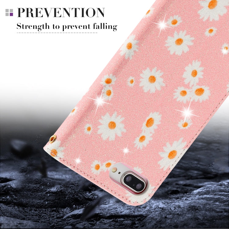 For iPhone 7 Plus / 8 Plus Glittering Daisy Magnetic Horizontal Flip Leather Case with Holder & Card Slots & Photo Frame