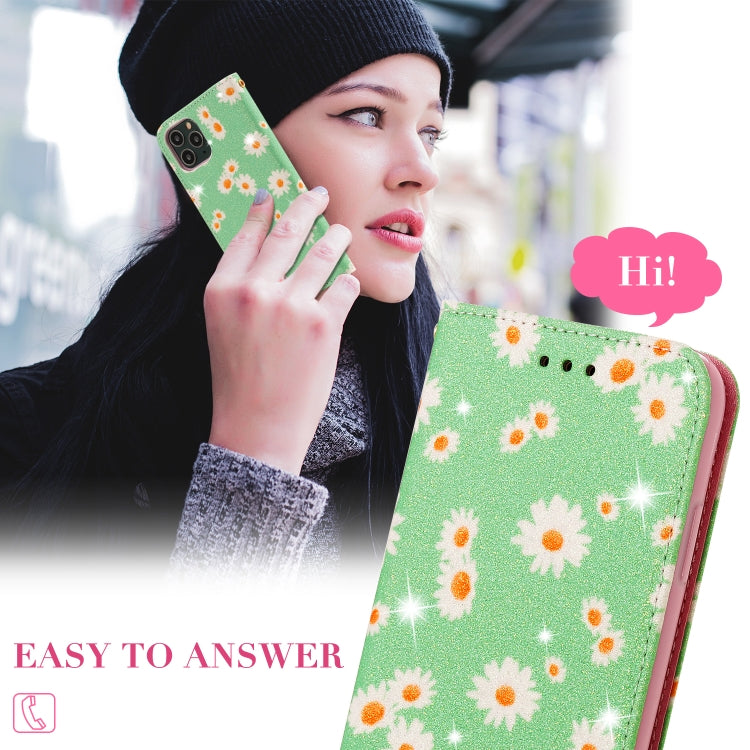 For iPhone 11 Pro Glittering Daisy Magnetic Horizontal Flip Leather Case with Holder & Card Slots & Photo Frame