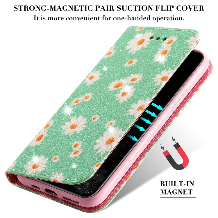 For iPhone 11 Pro Max Glittering Daisy Magnetic Horizontal Flip Leather Case with Holder & Card Slots & Photo Frame