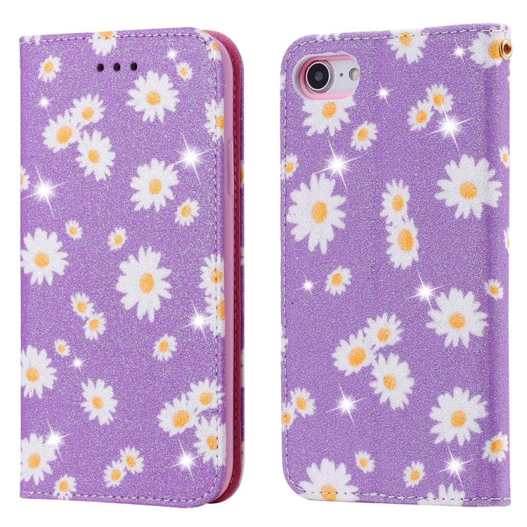 For iPhone SE 2022 / SE 2020 / 8 / 7 Glittering Daisy Magnetic Horizontal Flip Leather Case with Holder & Card Slots & Photo Frame