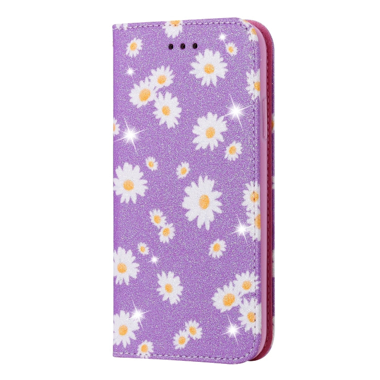 For iPhone SE 2022 / SE 2020 / 8 / 7 Glittering Daisy Magnetic Horizontal Flip Leather Case with Holder & Card Slots & Photo Frame