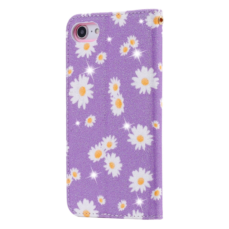 For iPhone SE 2022 / SE 2020 / 8 / 7 Glittering Daisy Magnetic Horizontal Flip Leather Case with Holder & Card Slots & Photo Frame