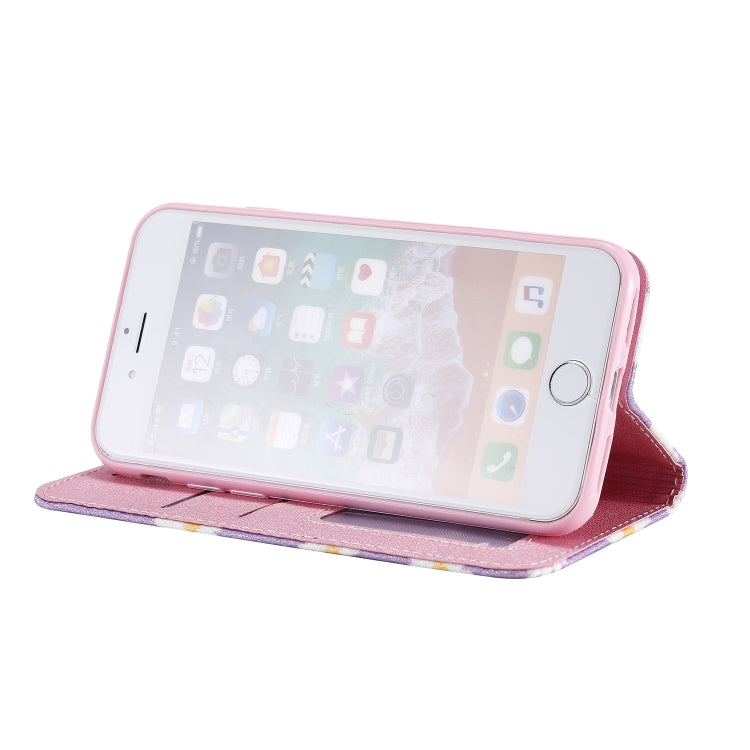 For iPhone SE 2022 / SE 2020 / 8 / 7 Glittering Daisy Magnetic Horizontal Flip Leather Case with Holder & Card Slots & Photo Frame