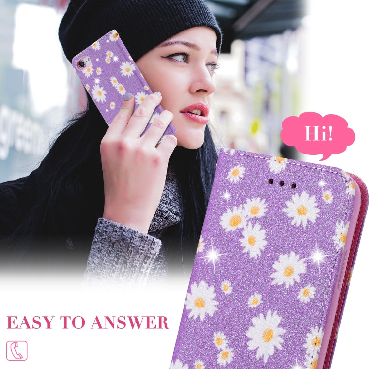 For iPhone SE 2022 / SE 2020 / 8 / 7 Glittering Daisy Magnetic Horizontal Flip Leather Case with Holder & Card Slots & Photo Frame