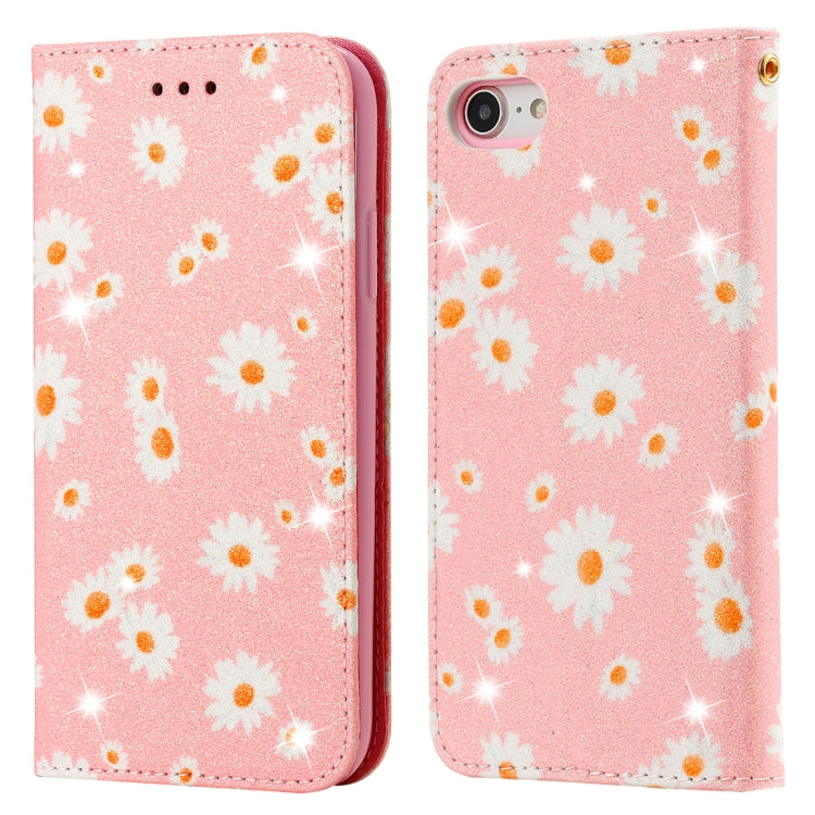 For iPhone SE 2022 / SE 2020 / 8 / 7 Glittering Daisy Magnetic Horizontal Flip Leather Case with Holder & Card Slots & Photo Frame