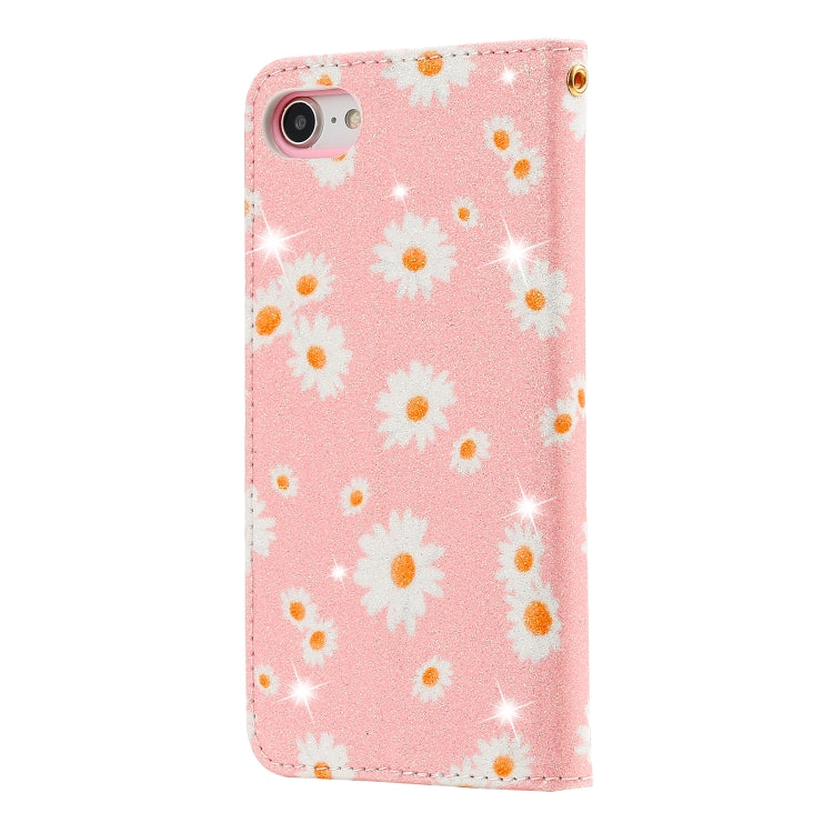 For iPhone SE 2022 / SE 2020 / 8 / 7 Glittering Daisy Magnetic Horizontal Flip Leather Case with Holder & Card Slots & Photo Frame