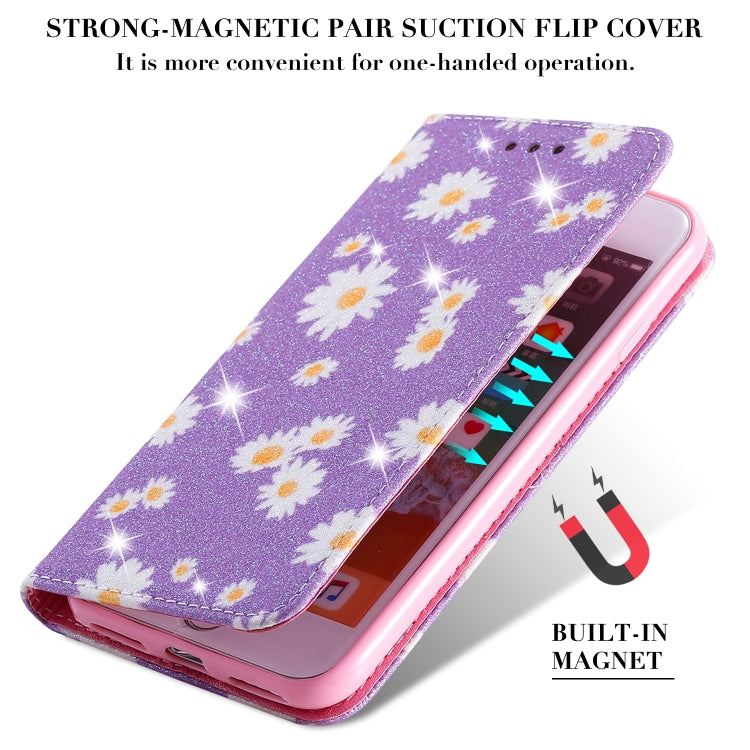 For iPhone SE 2022 / SE 2020 / 8 / 7 Glittering Daisy Magnetic Horizontal Flip Leather Case with Holder & Card Slots & Photo Frame