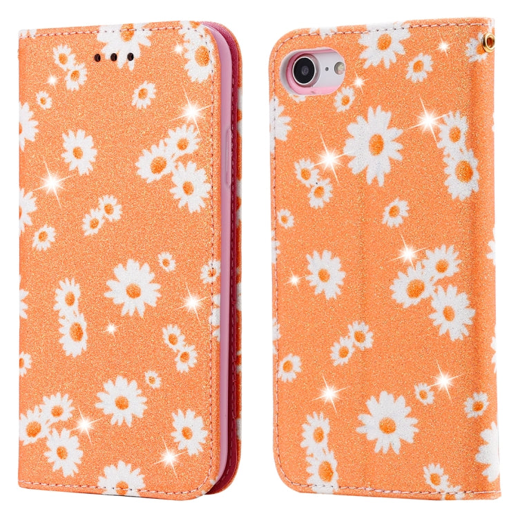 For iPhone SE 2022 / SE 2020 / 8 / 7 Glittering Daisy Magnetic Horizontal Flip Leather Case with Holder & Card Slots & Photo Frame