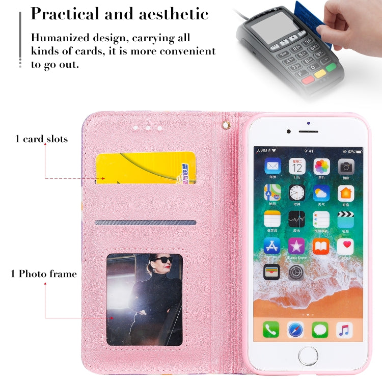 For iPhone SE 2022 / SE 2020 / 8 / 7 Glittering Daisy Magnetic Horizontal Flip Leather Case with Holder & Card Slots & Photo Frame