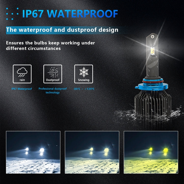 P14 1 Pair 9005 / HB3 DC10-32V / 20W / 6000K / 2000LM IP68 Waterproof Car LED Tri-color Headlight