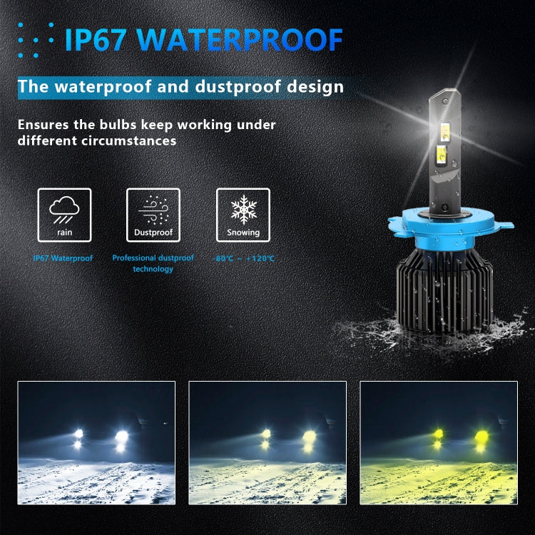P14 1 Pair H4 / 9003 DC10-32V / 20W / 6000K / 2000LM IP68 Waterproof Car LED Tri-color Headlight