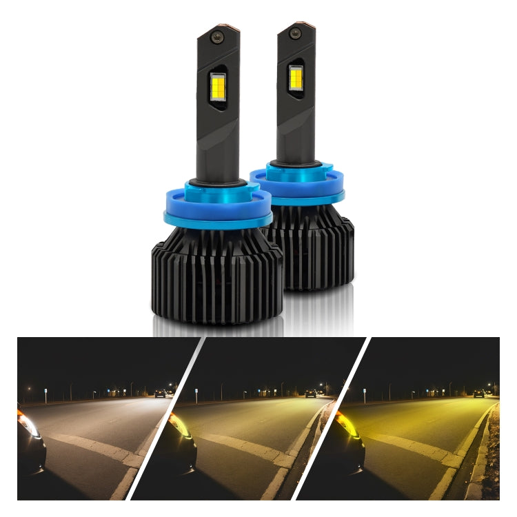 P14 1 Pair H8 / H9 / H11 DC10-32V / 20W / 6000K / 2000LM IP68 Waterproof Car LED Tri-color Headlight