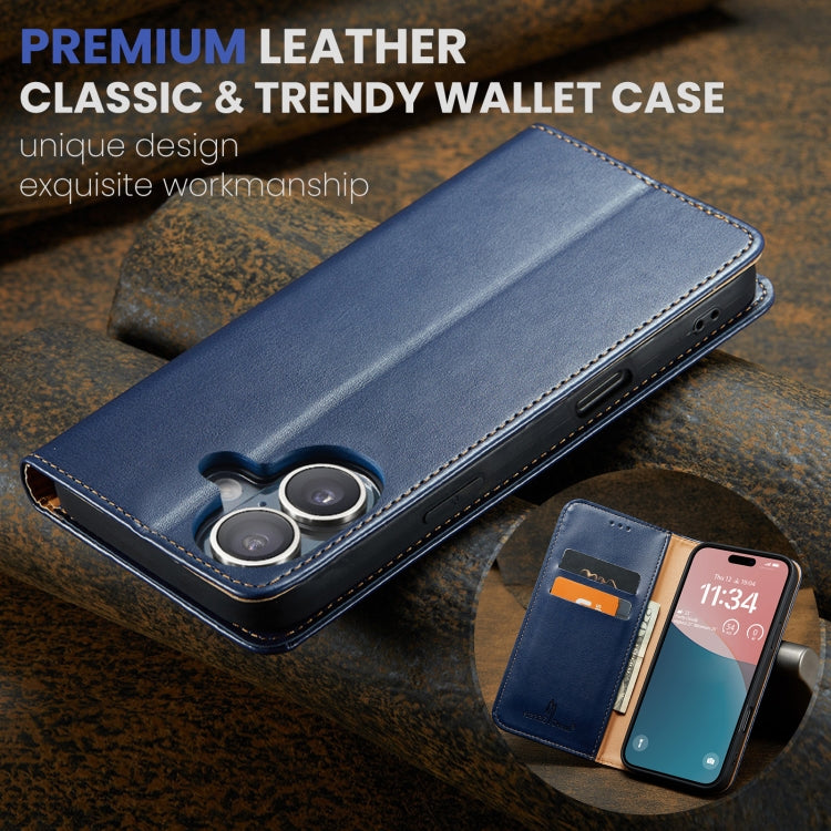 For iPhone 16 Fierre Shann PU Genuine Leather Texture Phone Case