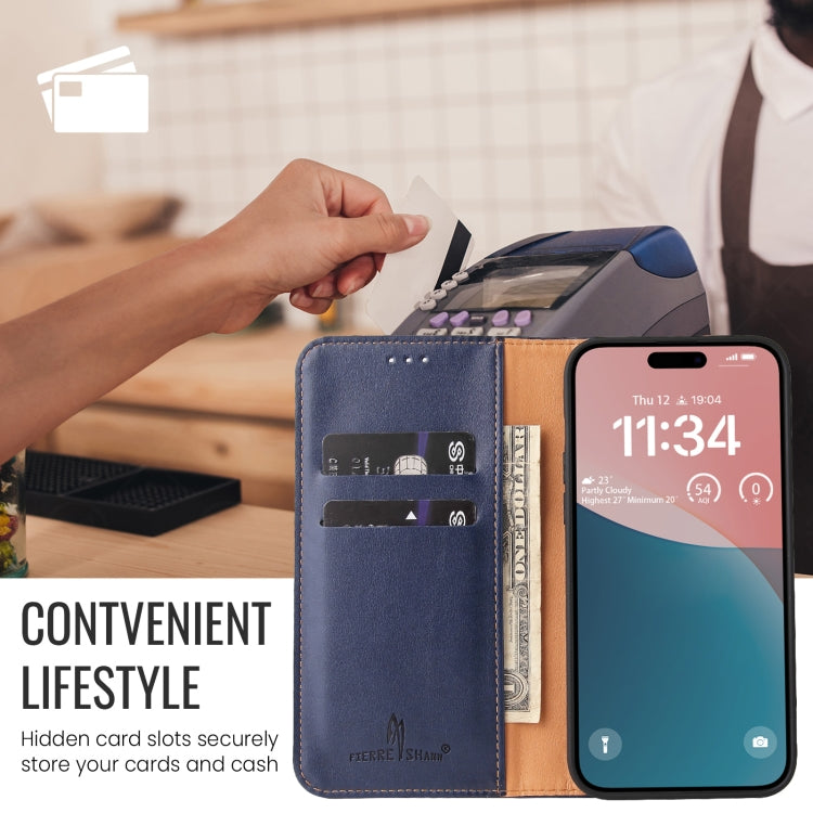 For iPhone 16 Fierre Shann PU Genuine Leather Texture Phone Case