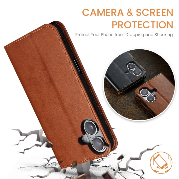 For iPhone 16 Fierre Shann PU Genuine Leather Texture Phone Case