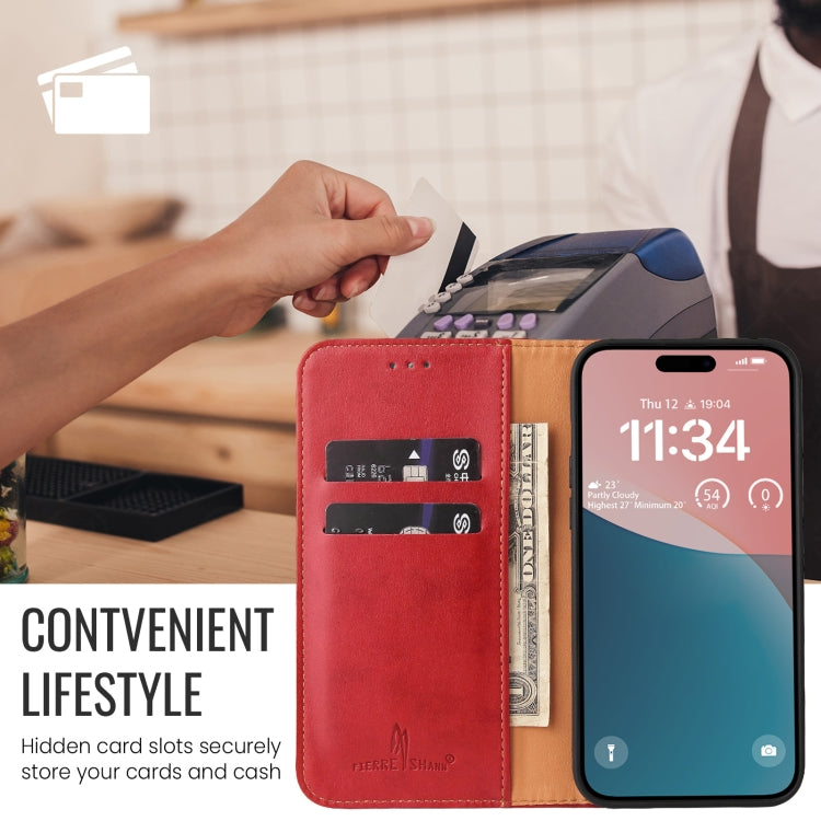 For iPhone 16 Fierre Shann PU Genuine Leather Texture Phone Case