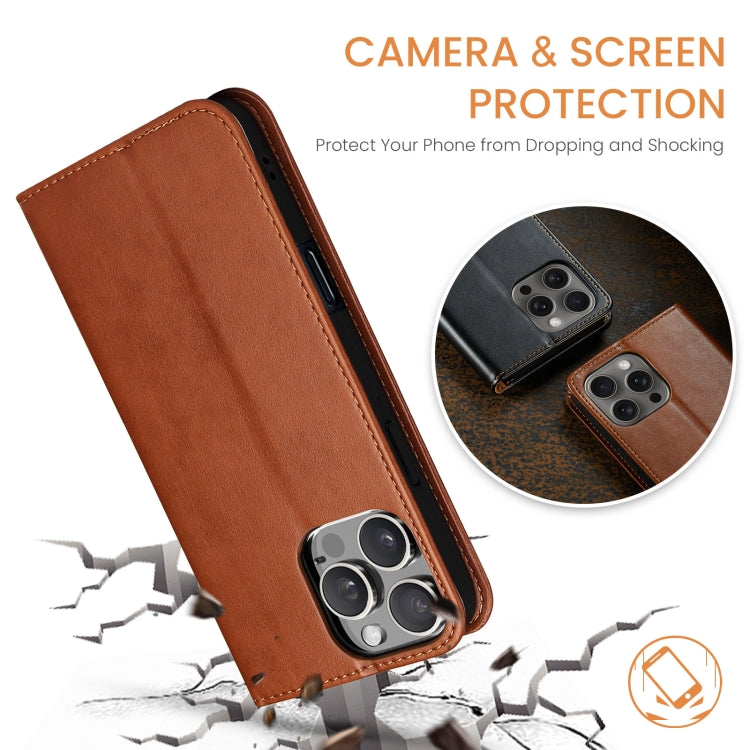 For iPhone 16 Pro Fierre Shann PU Genuine Leather Texture Phone Case