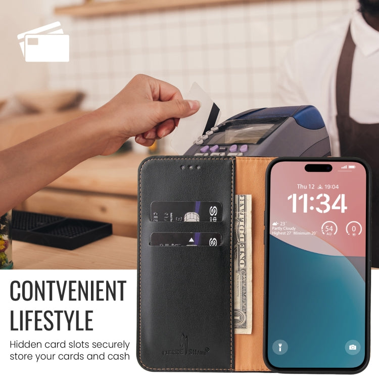 For iPhone 16 Pro Fierre Shann PU Genuine Leather Texture Phone Case