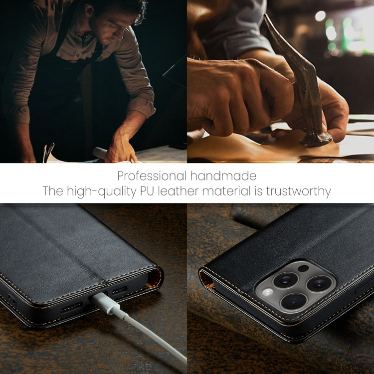 For iPhone 16 Pro Fierre Shann PU Genuine Leather Texture Phone Case
