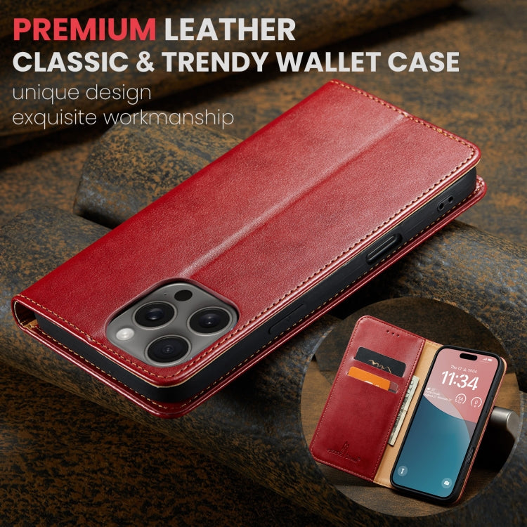 For iPhone 16 Pro Fierre Shann PU Genuine Leather Texture Phone Case