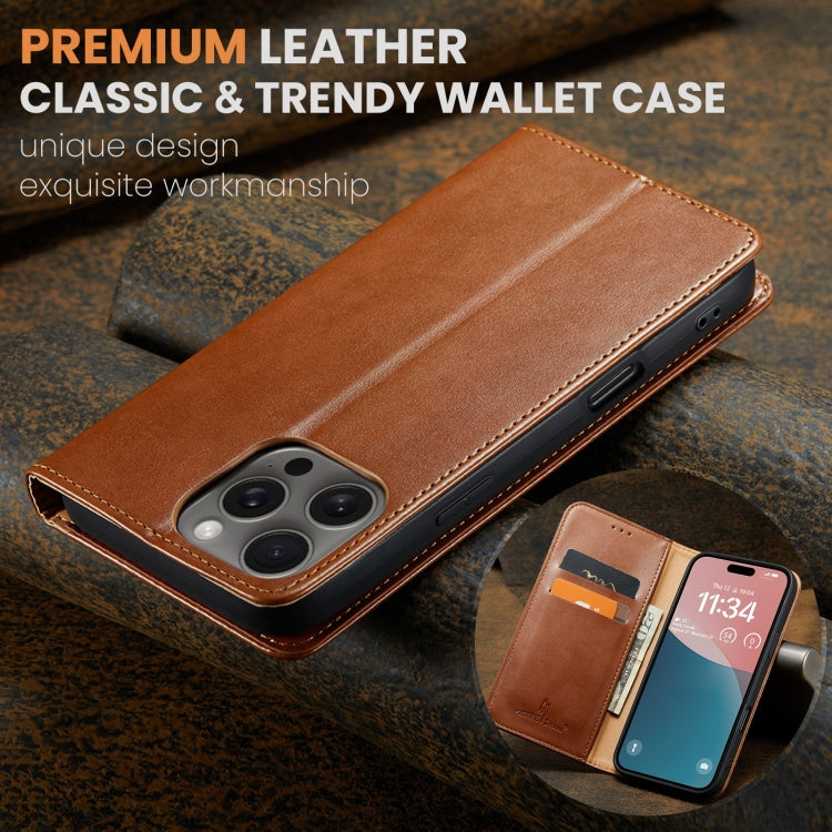 For iPhone 16 Pro Max Fierre Shann PU Genuine Leather Texture Phone Case