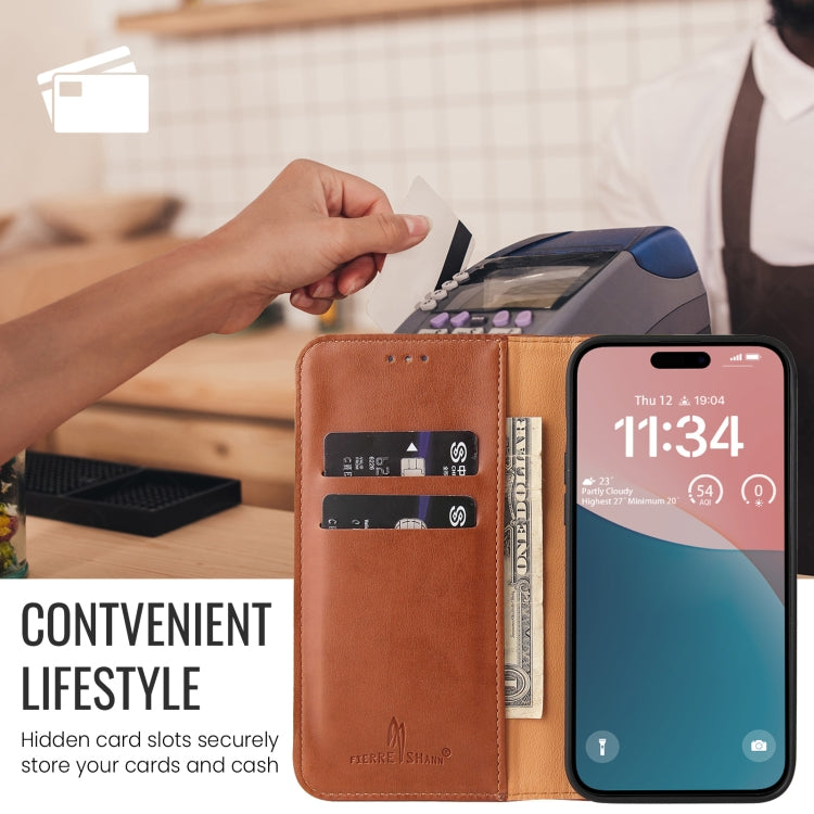 For iPhone 16 Pro Max Fierre Shann PU Genuine Leather Texture Phone Case