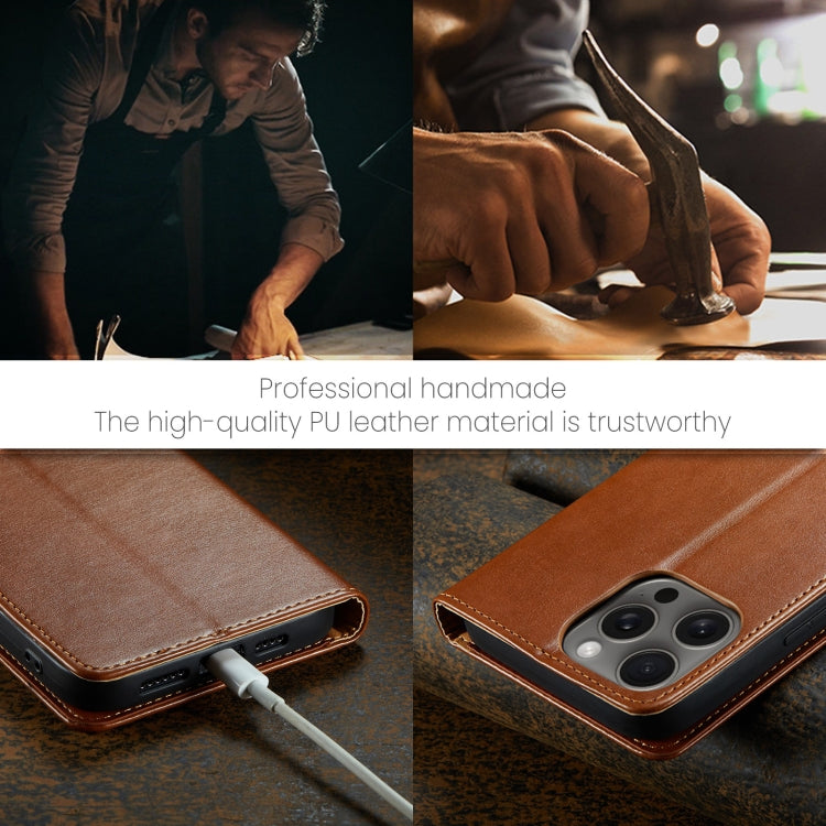 For iPhone 16 Pro Max Fierre Shann PU Genuine Leather Texture Phone Case