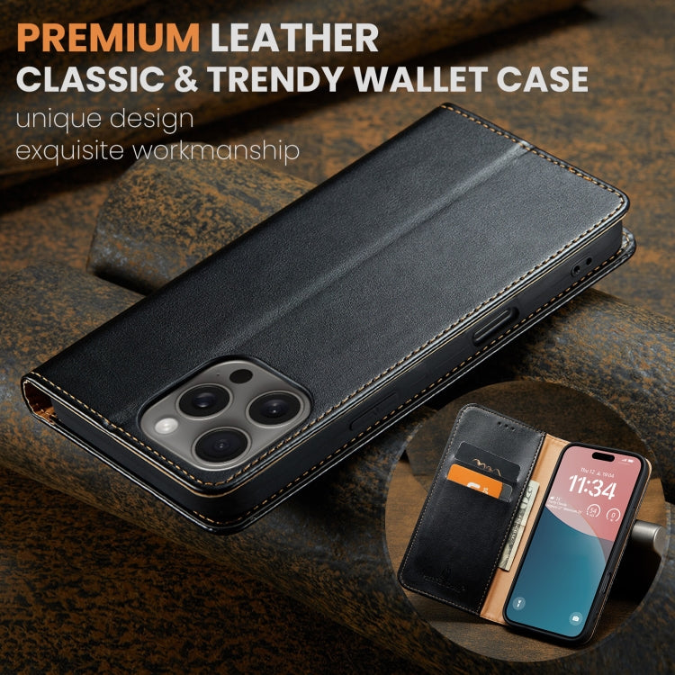 For iPhone 16 Pro Max Fierre Shann PU Genuine Leather Texture Phone Case