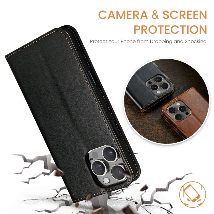 For iPhone 16 Pro Max Fierre Shann PU Genuine Leather Texture Phone Case