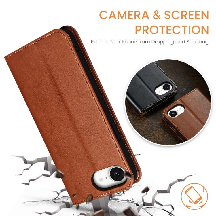 For iPhone 17e / 16e Fierre Shann PU Genuine Leather Texture Phone Case