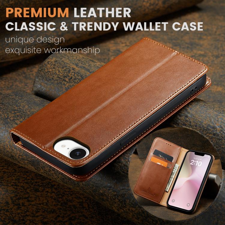 For iPhone 17e / 16e Fierre Shann PU Genuine Leather Texture Phone Case