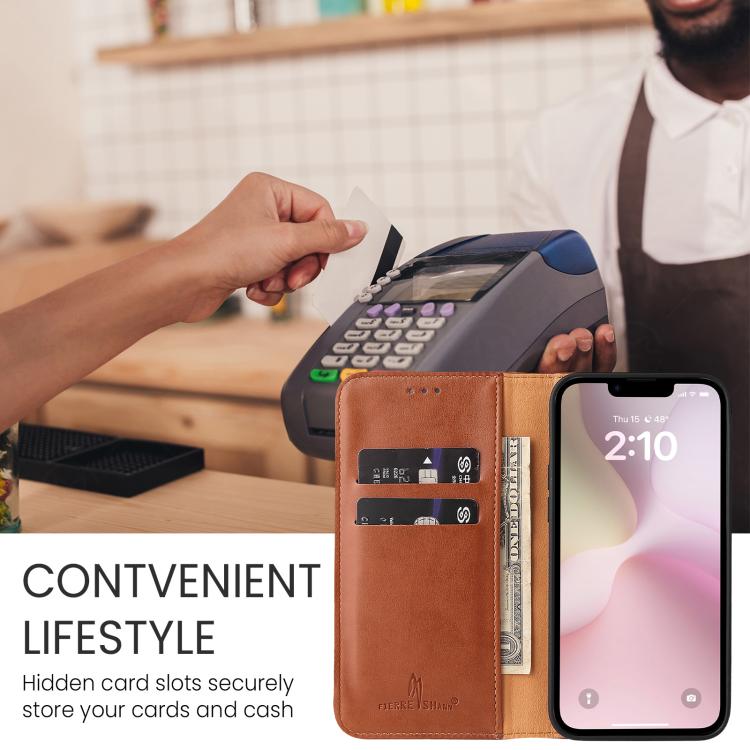 For iPhone 17e / 16e Fierre Shann PU Genuine Leather Texture Phone Case