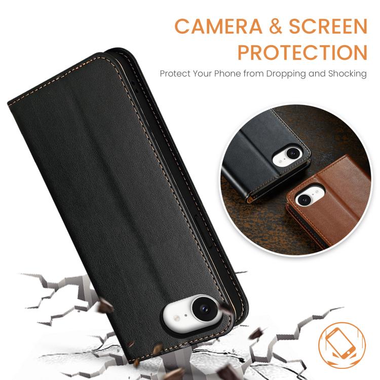 For iPhone 17e / 16e Fierre Shann PU Genuine Leather Texture Phone Case