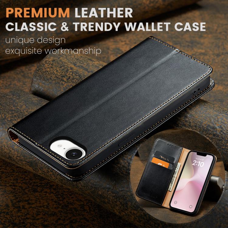 For iPhone 17e / 16e Fierre Shann PU Genuine Leather Texture Phone Case