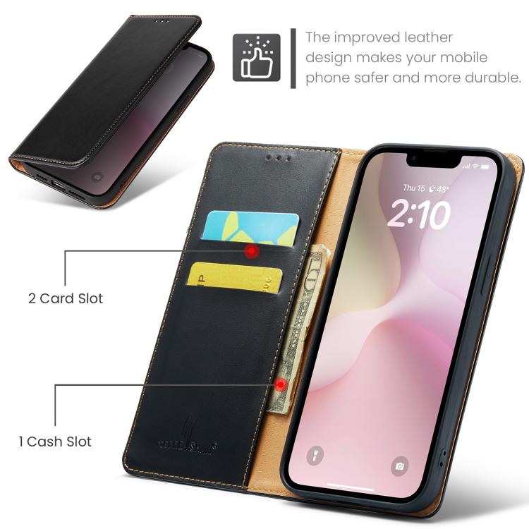 For iPhone 17e / 16e Fierre Shann PU Genuine Leather Texture Phone Case