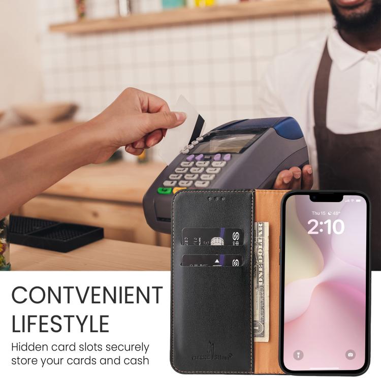 For iPhone 17e / 16e Fierre Shann PU Genuine Leather Texture Phone Case