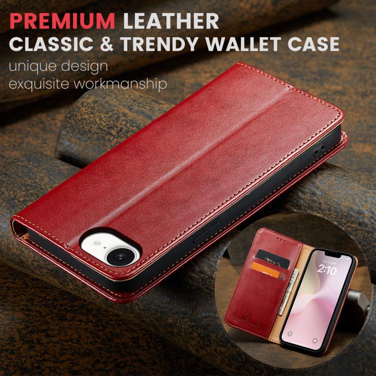 For iPhone 17e / 16e Fierre Shann PU Genuine Leather Texture Phone Case