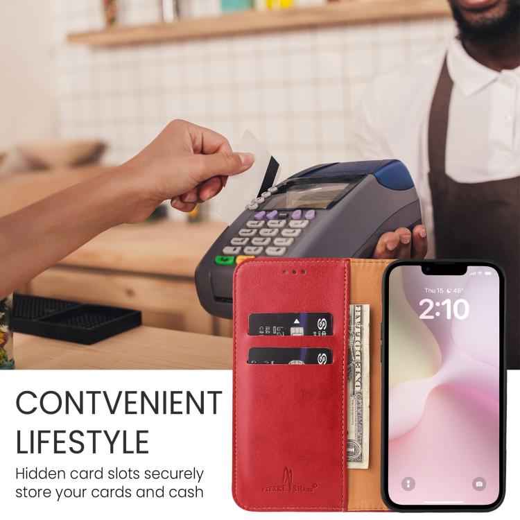 For iPhone 17e / 16e Fierre Shann PU Genuine Leather Texture Phone Case