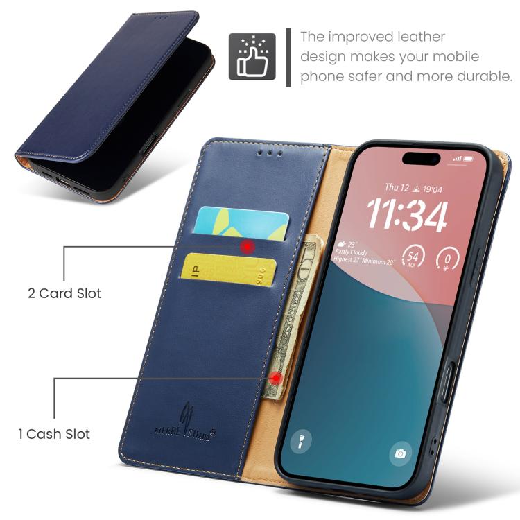 For iPhone 17 Fierre Shann PU Genuine Leather Texture Phone Case