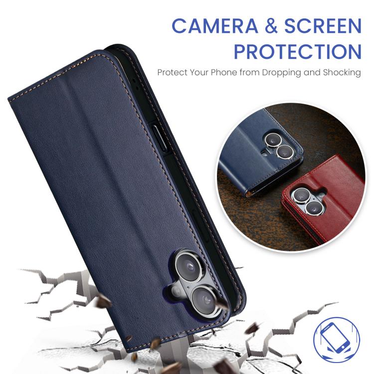 For iPhone 17 Fierre Shann PU Genuine Leather Texture Phone Case