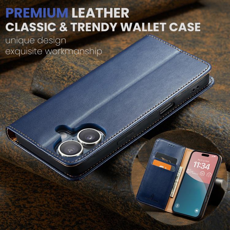 For iPhone 17 Fierre Shann PU Genuine Leather Texture Phone Case