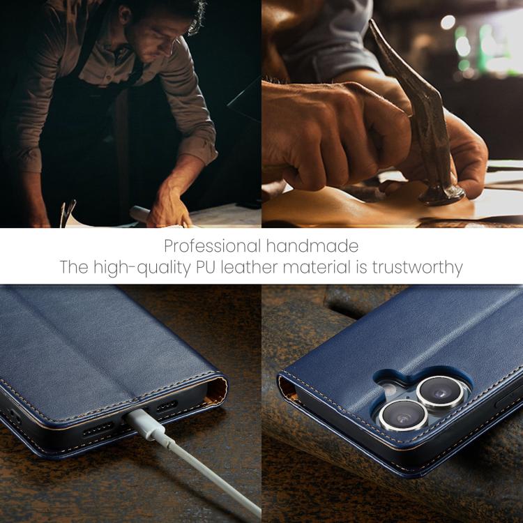 For iPhone 17 Fierre Shann PU Genuine Leather Texture Phone Case