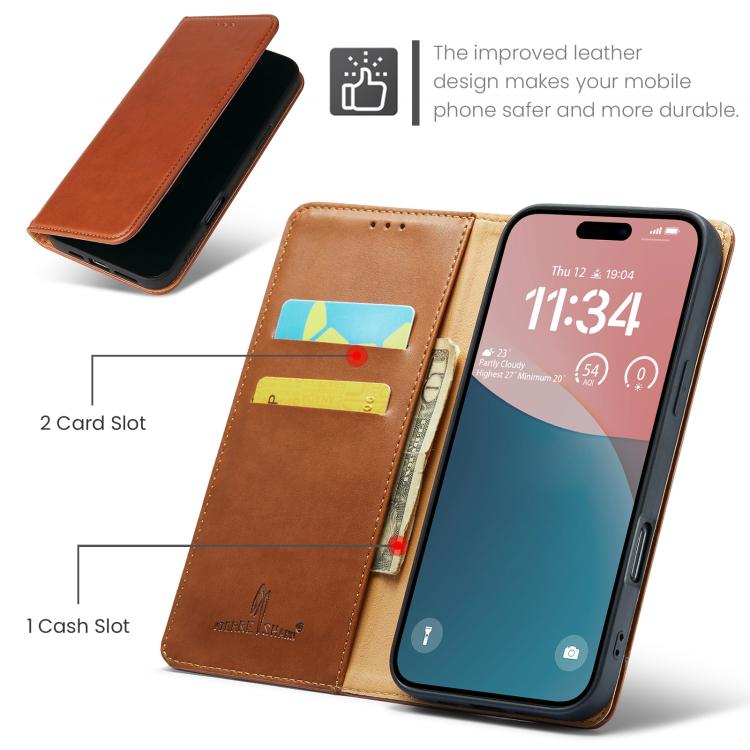 For iPhone 17 Fierre Shann PU Genuine Leather Texture Phone Case